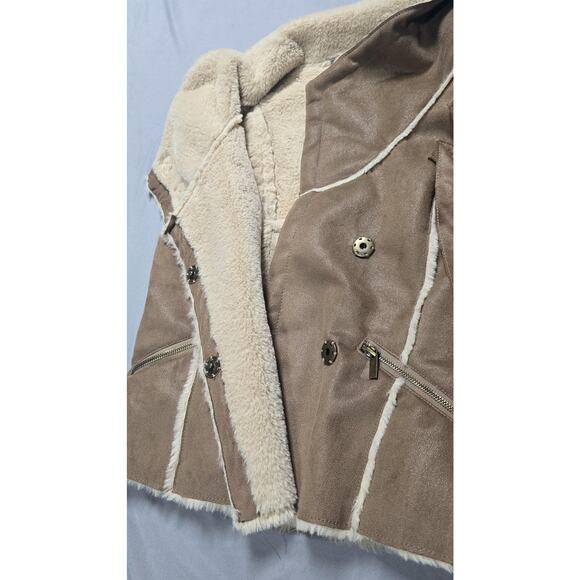 BNCI by Blanc Noir Vest Womens Medium Brown Faux Suede Sherpa Lined Zip Pockets - Picture 6 of 9